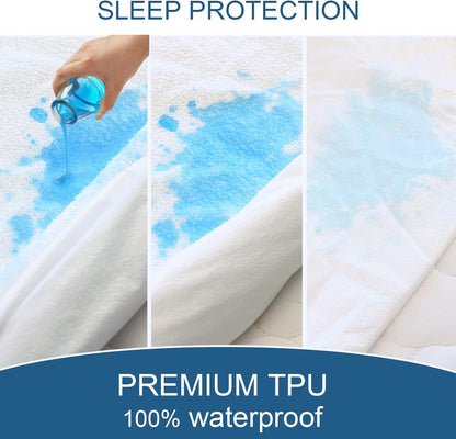 Skiennix Queen Mattress Protector - Waterproof Fitted Cover with Absorbent Terry | 18'' Deep Pocket