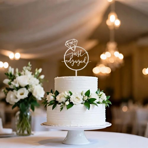 Just Engaged | Mirror Wood Cake Topper - Perfect for Engagement Parties, Bridal Showers & Weddings