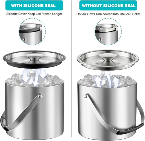 4L Ice Bucket with Lid, Scoop, Tongs and Strainer, Double Wall Stainless Steel Ice Buckets for Parties, Cocktail Bar, Chilling Wine, Champagne, Large Outdoor Champagne Ice Container