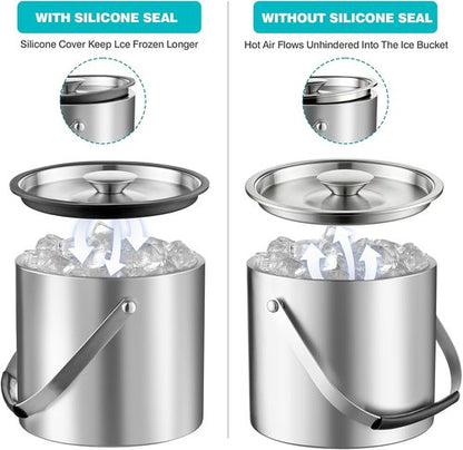 4L Ice Bucket with Lid, Scoop, Tongs and Strainer, Double Wall Stainless Steel Ice Buckets for Parties, Cocktail Bar, Chilling Wine, Champagne, Large Outdoor Champagne Ice Container