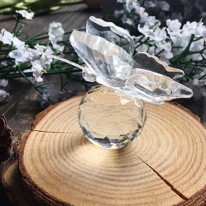 H&D Crystal Butterfly Figurine - Stunning Cut Glass Ornament with Crystal Ball Base | Clear Collectible