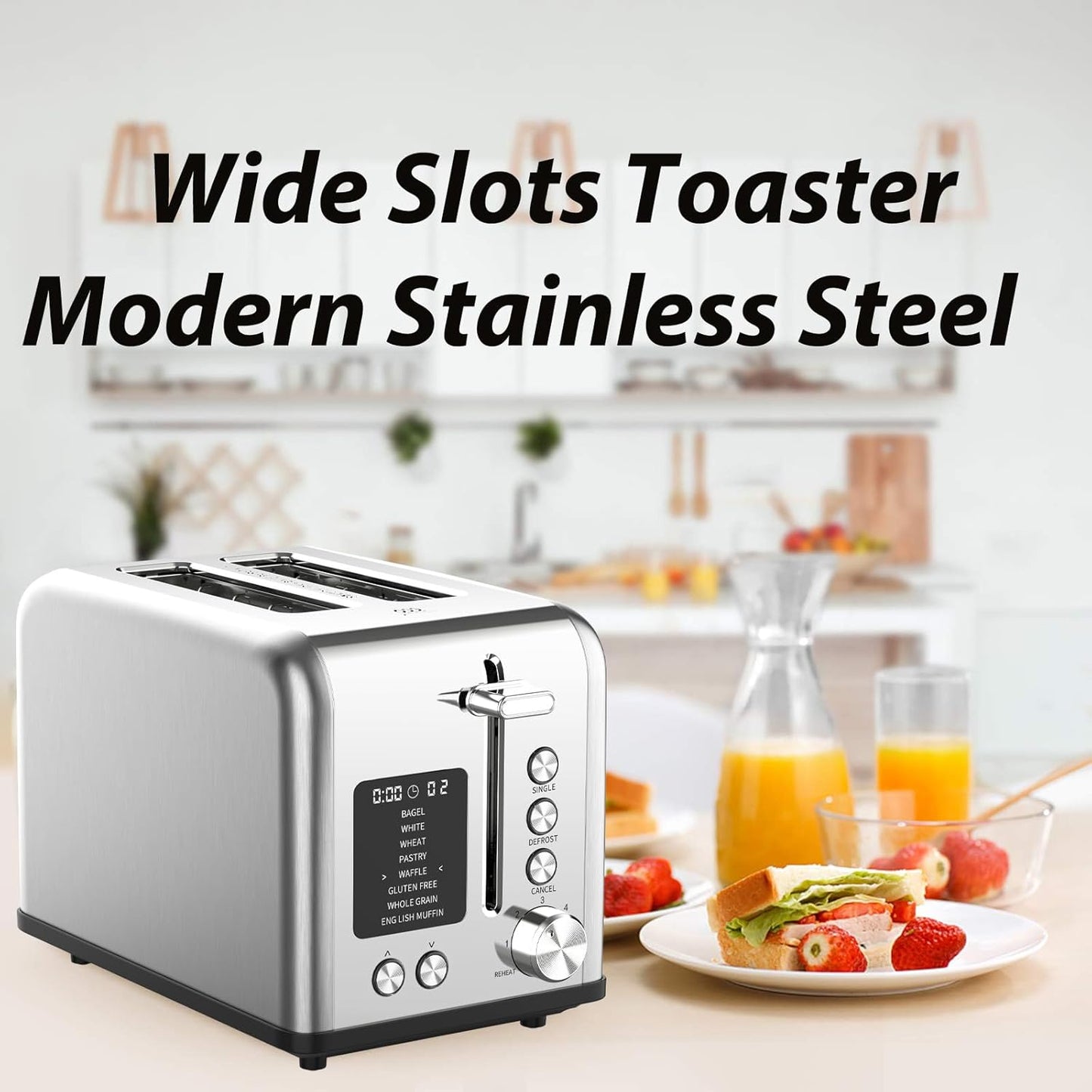 Skiennix 2-Slice Bagel Toaster - Stainless Steel with LED Timer & 6 Browning Levels, 825W