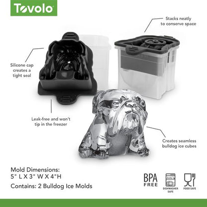 Tovolo Bulldog Shaped Ice Molds, Set of 2 - Large Ice Mold Gift Ideal for Dog Lovers - Unique Ice Mold Chills Drinks - Odor-Free Freezer Storage, Dishwasher-Safe with Silicone Plunger