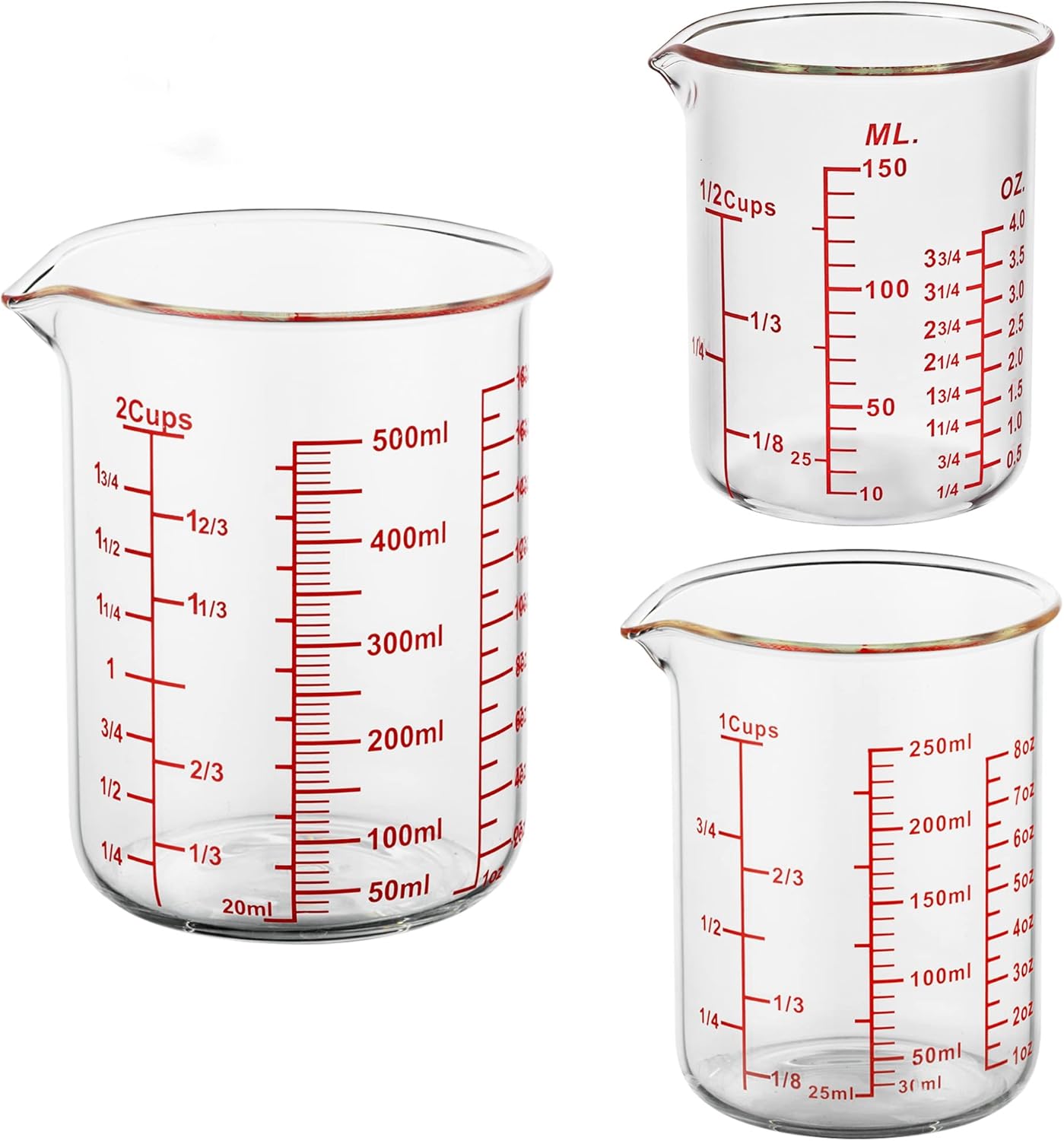 Skiennix 3-Piece Glass Measuring Cup Set - High Borosilicate | Dishwasher & Microwave Safe