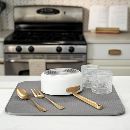 S&T INC. Dish Drying Mat - Absorbent Microfiber Kitchen Counter Pad | 16” x 18” | Large Grey