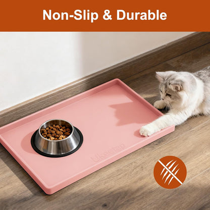 Skiennix Extra Thick Silicone Dog & Cat Feeding Mat - Waterproof, Non-Slip, 19” x 12”, Pink
