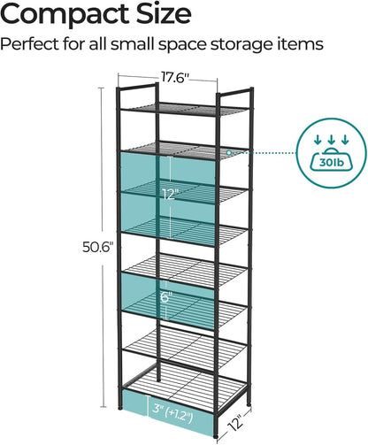SONGMICS Narrow Shoe Rack - Sturdy 8-Tier Metal Organizer for Small Spaces | Bronze, 12"D x 17.6"W x 50.6"H