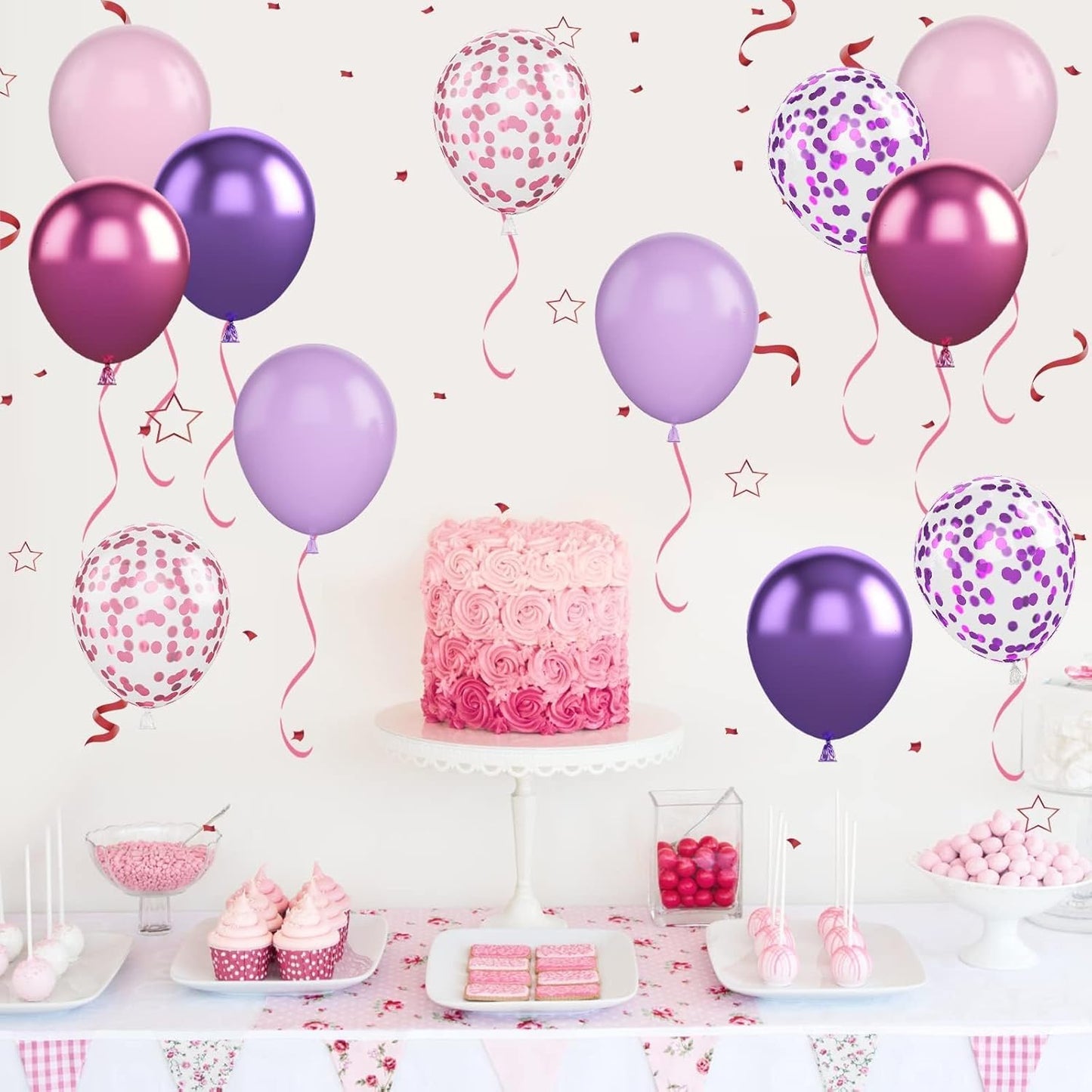 Skiennix 50PCS 12-Inch Confetti Balloons - Metallic Pink & Purple Latex Balloons for Parties