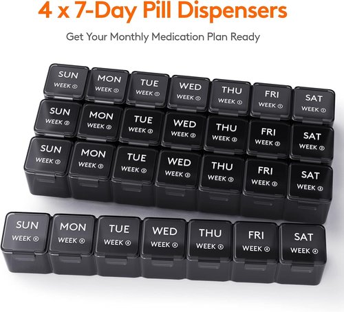 Lifewit Pill Organizer - 28-Day Vitamin Case with Large Compartments | Black Medicine Storage Solution