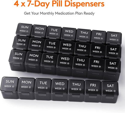 Lifewit Pill Organizer - 28-Day Vitamin Case with Large Compartments | Black Medicine Storage Solution