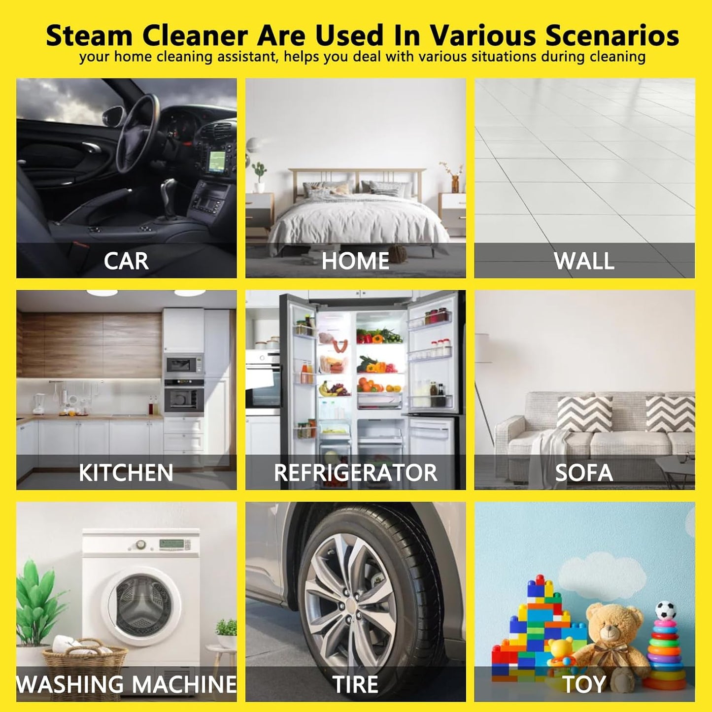 Skiennix Handheld Steam Cleaner - 3 Level Adjustable & 10s Heat-Up | 1.6 Qt Portable Steamer (Yellow)