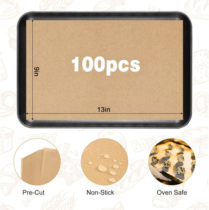 Unbleached Parchment Paper - 100 PCS Nonstick Baking Sheets | 23cm x 33cm, High Temp & Oil Resistant