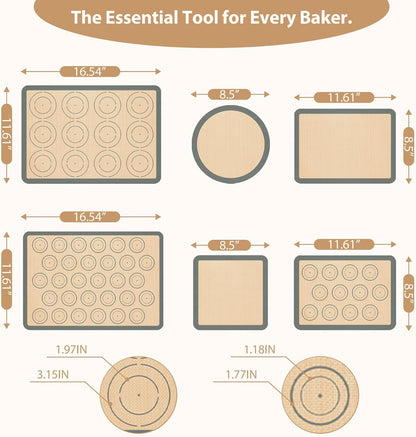 Skiennix Silicone Baking Mats Set of 6 - Non-Stick, Food Grade, Reusable for Cookies, Pizza & Pastries