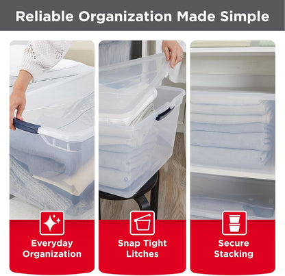 Rubbermaid Cleverstore 71 Qt Clear Storage Bins - Stackable, BPA-Free, 4-Pack | Made in USA