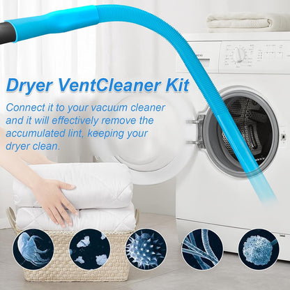 Skiennix Dryer Vent Cleaner Kit - Universal Vacuum Hose Attachment for Lint Removal | Fits All Vacuums (Blue)