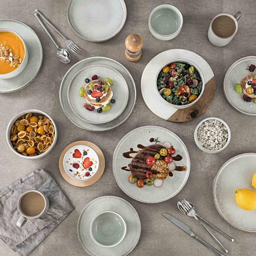 Henten Home 10-Inch Ceramic Dinner Plates - Set of 4 Fluted Round Porcelain Steak Plates | Scratch Resistant (Grey)