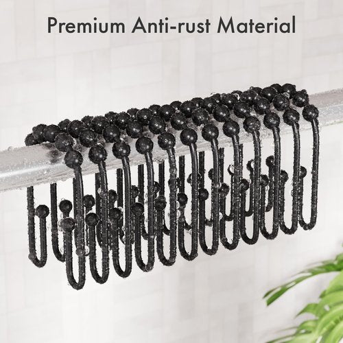 AmazerBath Shower Curtain Hooks Rings, Metal Shower Curtain Rings, Black Shower Curtain Hooks Rust Proof Double Hook Shower Hooks for Shower Curtain and Liner, Shower Rod Hooks Bathroom 12Pcs