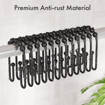 AmazerBath Shower Curtain Hooks Rings, Metal Shower Curtain Rings, Black Shower Curtain Hooks Rust Proof Double Hook Shower Hooks for Shower Curtain and Liner, Shower Rod Hooks Bathroom 12Pcs