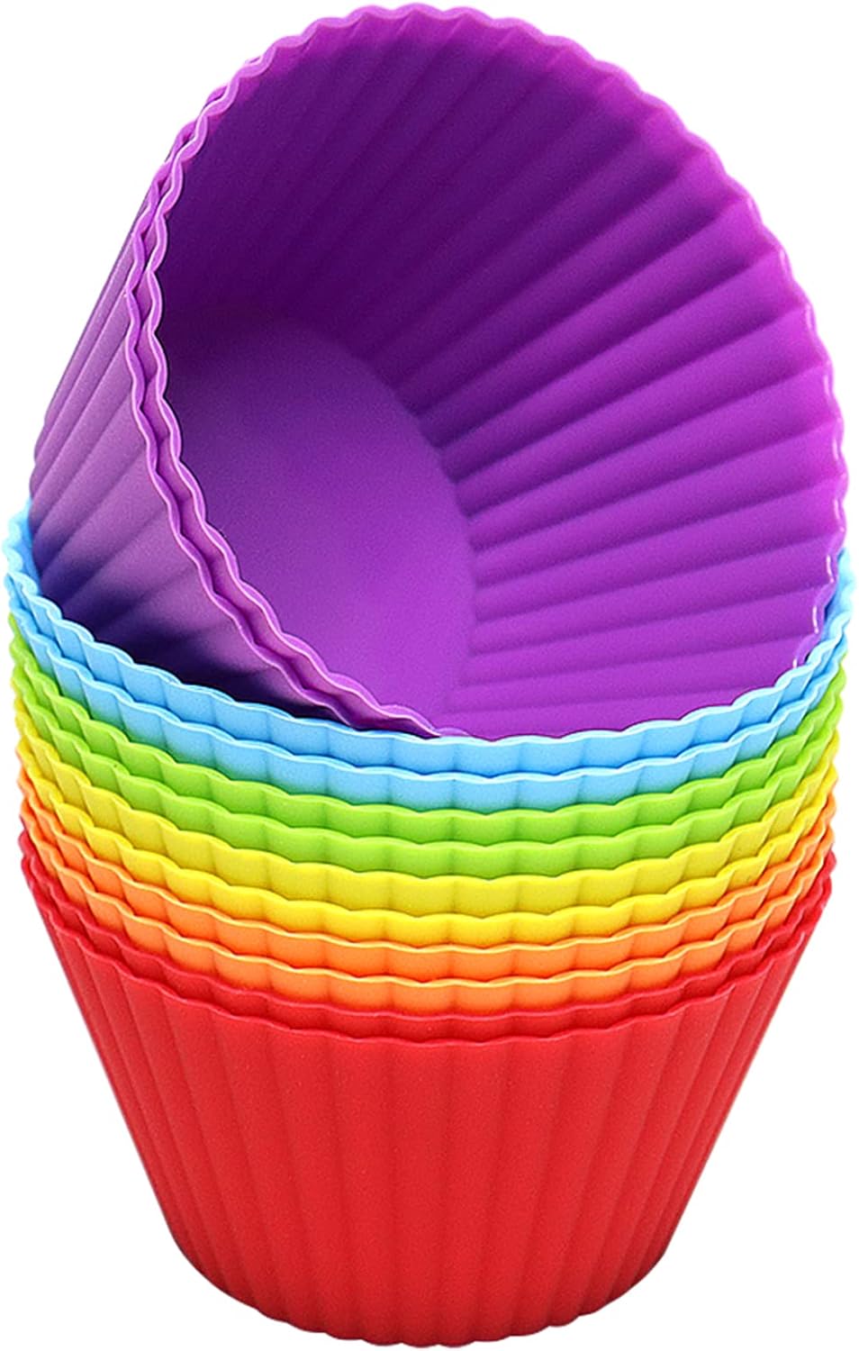 Skiennix Extra Large Silicone Muffin Cups - 12 Pack, 3.54 Inch Reusable Baking Liners | Multicolor