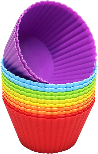 Skiennix Extra Large Silicone Muffin Cups - 12 Pack, 3.54 Inch Reusable Baking Liners | Multicolor
