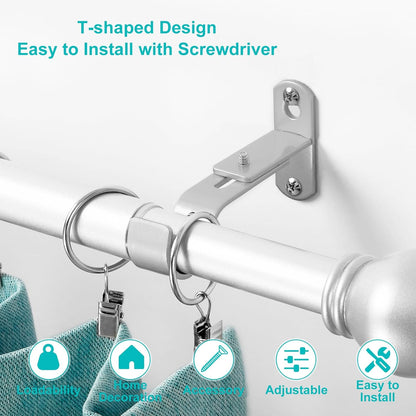 Skiennix Adjustable Curtain Rod Brackets - Durable Metal Drapery Hanger Holders for 1-Inch Rods | Satin Silver, Set of 2
