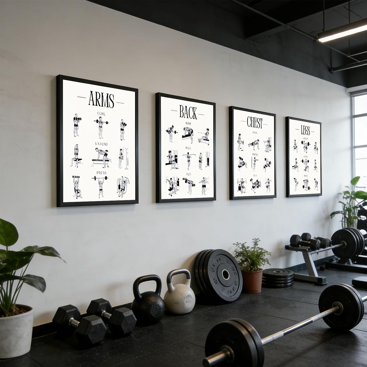 Skiennix Fitness Exercises Wall Art - Dumbbell Workout Poster for Gym & Home Decor | Strength Training Design