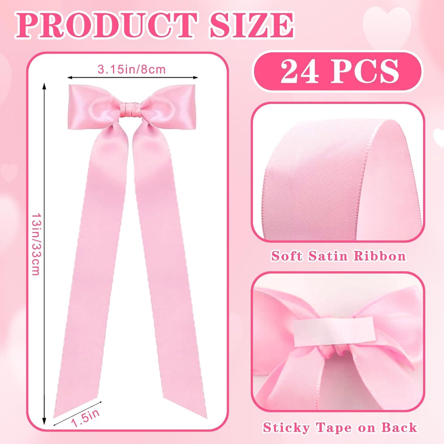 Skiennix 24-Piece Large Pink Candlestick Decoration Set - Self-Adhesive Gift Wrapping Bows | 13 Inches