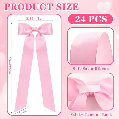 Skiennix 24-Piece Large Pink Candlestick Decoration Set - Self-Adhesive Gift Wrapping Bows | 13 Inches