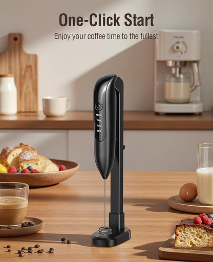 Skiennix Electric Milk Frother - Rechargeable 3-in-1 with LED Display & Wireless Charging | 3 Speeds, Stainless Steel Whisk, Bright Grey