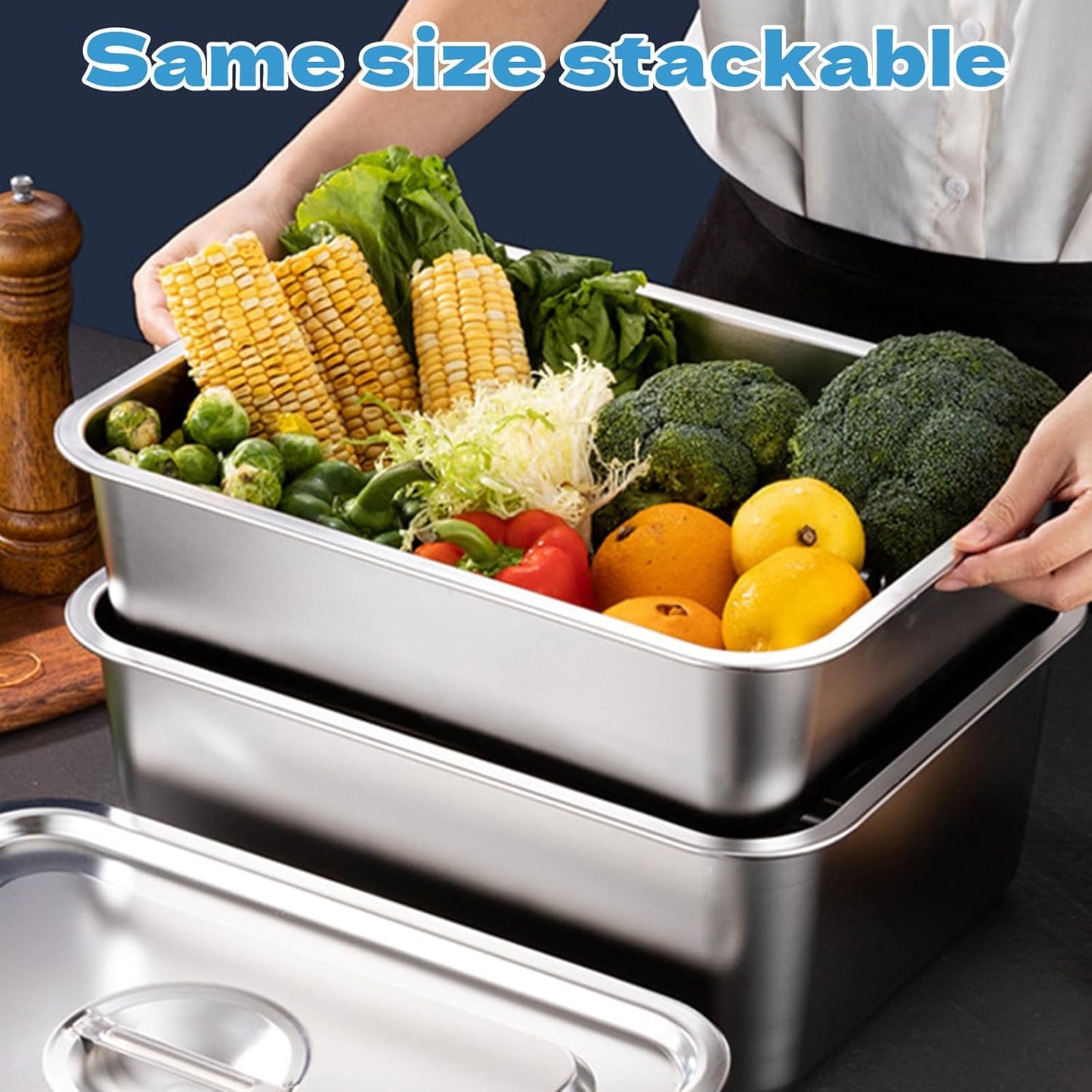 Skiennix 4-Inch Extra Deep Lasagna Baking Pan - 304 Stainless Steel with Lid, 8.5x12.4 Inch, Silver