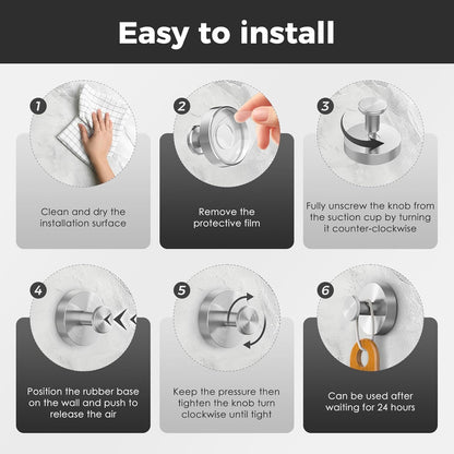 Skiennix Shower Hooks - Removable Suction Cup Design for Glass Windows | 4-Pack Silver