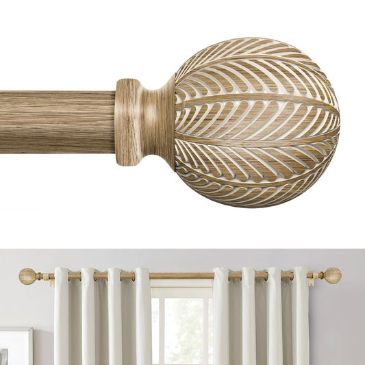OICIPT Boho Wood Curtain Rods for Windows 48 to 84 Inch, 1" Adjustable Curtain Rod with Imitation Wooden Grain Finials, Decorative Heavy Duty Rustic Farmhouse Drapery Rods, 36-88'', Weathered Wood