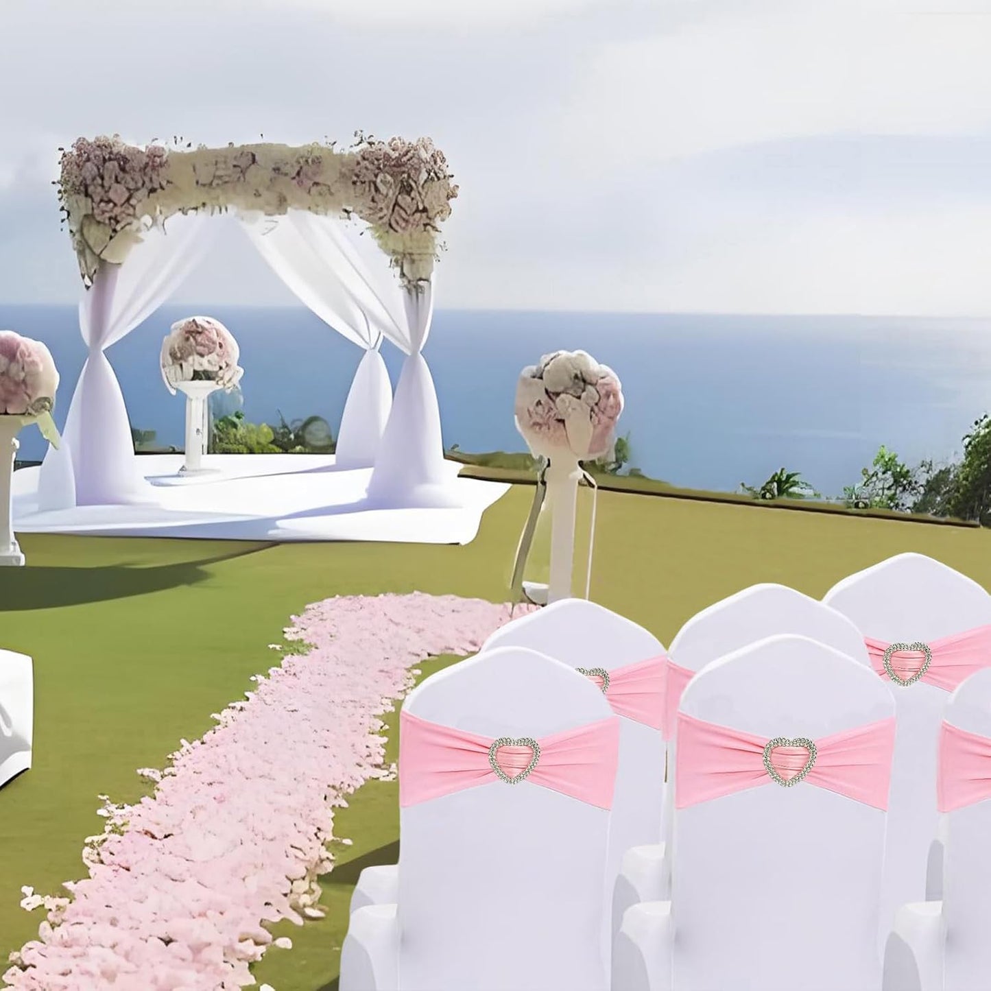 Skiennix Light Pink Chair Sashes - 50Pcs Stretch Covers with Heart Buckle for Weddings & Parties