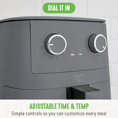 GreenLife 4.5QT Air Fryer - PFAS-Free Ceramic Nonstick, Adjustable Temp & Timer, Compact Graphite Design