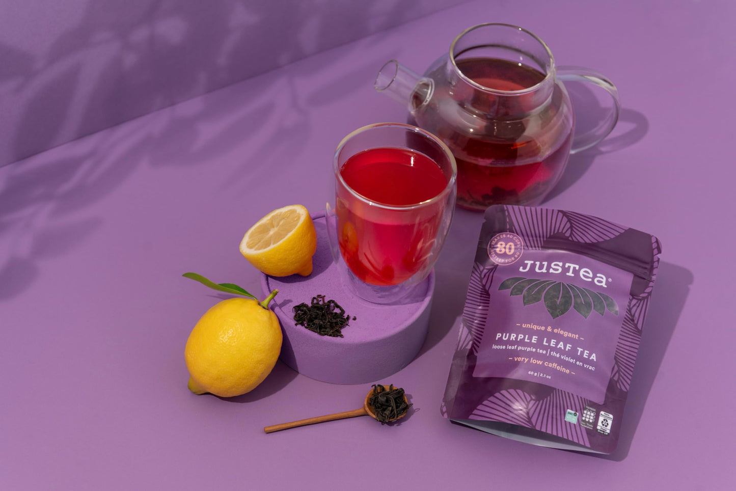 JusTea PURPLE LEAF TEA | Loose Leaf Purple Tea | Recyclable Refill Pouch | 40+ Cups (2.1oz) | Low Caffeine | Award-Winning | Fair Trade | Non-GMO