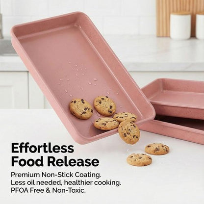 11x9 Non-Stick Baking Pan Set of 3 by [Brand Name] - Pink Rectangular Cake & Brownie Pans for Family Baking