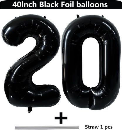 Regine Switzerland 40-Inch Black Number 20 Balloon - Giant Foil Helium Decoration for 20th Birthday & Anniversary Events