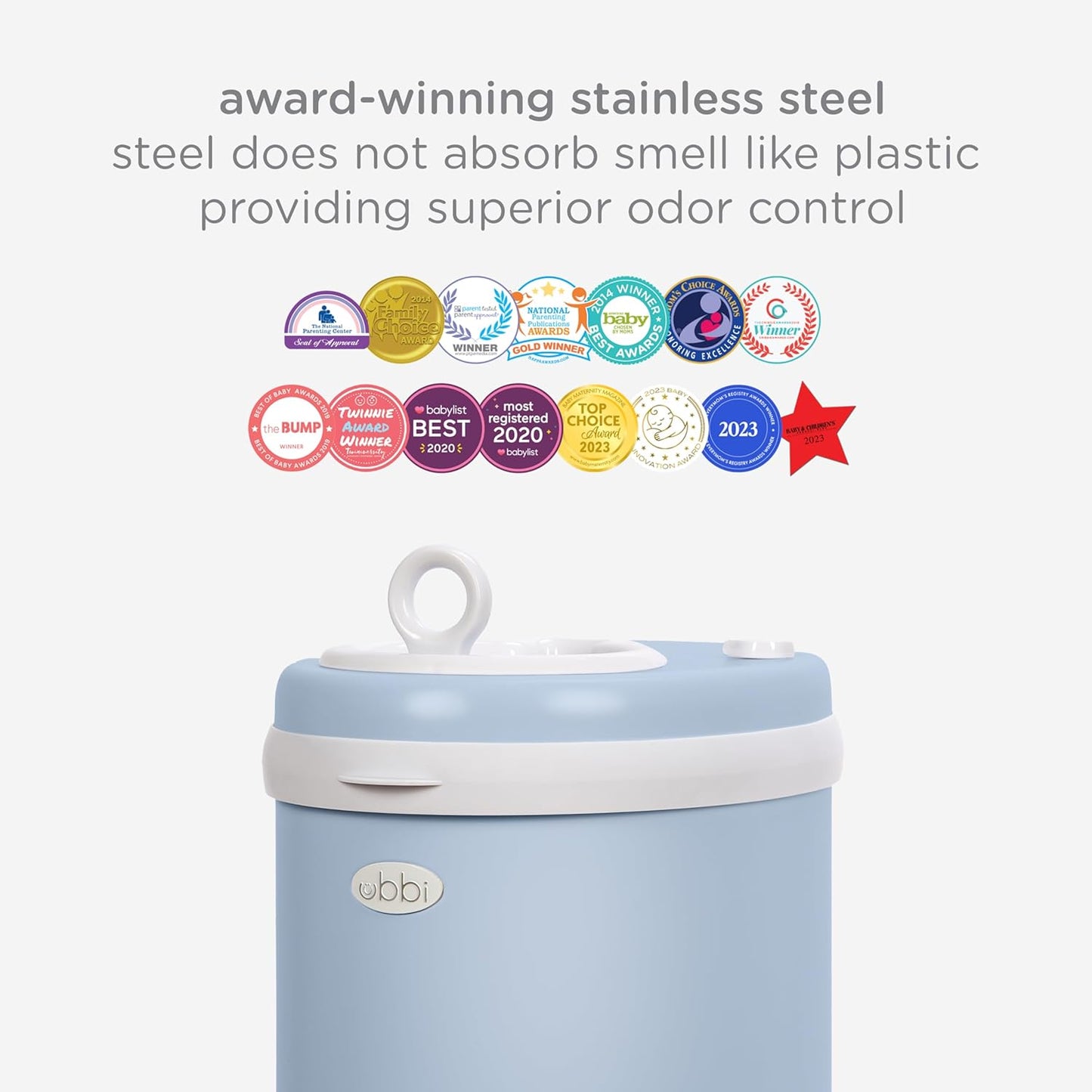 Ubbi Steel Diaper Pail - Odor Locking Design | No Special Bags Needed | Award-Winning | Cloudy Blue