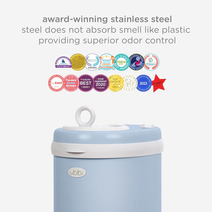 Ubbi Steel Diaper Pail - Odor Locking Design | No Special Bags Needed | Award-Winning | Cloudy Blue