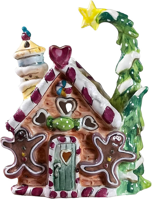 Blue Sky Ceramics Gingerbread Candle House - Colorful Holiday Decor for Festive Cheer