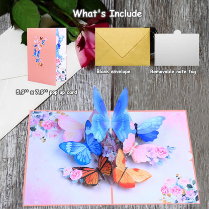 ROBBEAR 3D Butterfly & Flower Pop Up Greeting Card - Handmade for Birthdays, Anniversaries & More