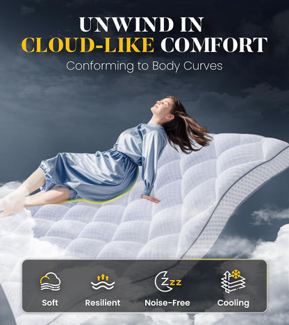 Skiennix 3-Inch Ultra-Fluffy Memory Foam Mattress Topper - Soft Pillow Top for Back Pain | Queen Size with Breathable Air Mesh Sides