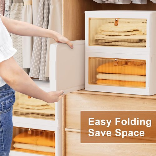 4 Tier Stackable Storage Bins by [Brand Name] - 23QT Collapsible Organizers with Lids & Wheels