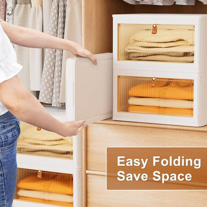 4 Tier Stackable Storage Bins by [Brand Name] - 23QT Collapsible Organizers with Lids & Wheels