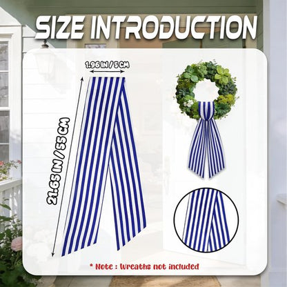 AZYM Wreath Sash Set - Elegant White and Blue Ribbon Accessories for Indoor/Outdoor Decor
