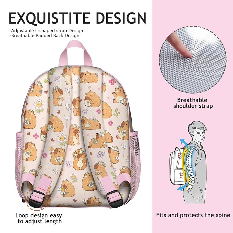 Variation Daisy Capybara Toddler Backpack for Girls Kids - Cute Preschool School Bag