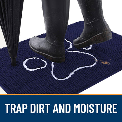OLANLY Dog Door Mat - Absorbent Non-Slip Mud Mat for Paws | 40x32 Navy Blue Chenille Design