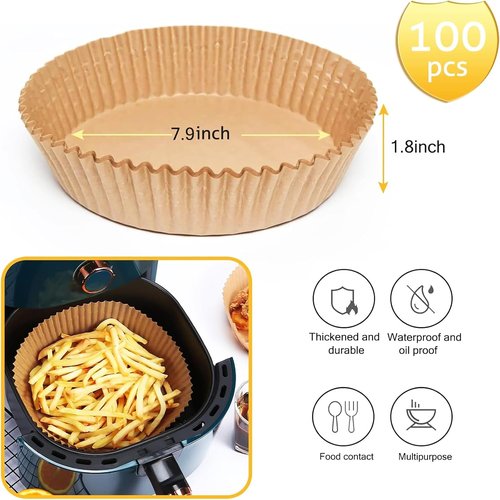 Air Fryer Liners Disposable 100-Pack | Non-Stick Parchment Paper for Easy Cleanup - Fits Most 3-10 QT Air Fryers