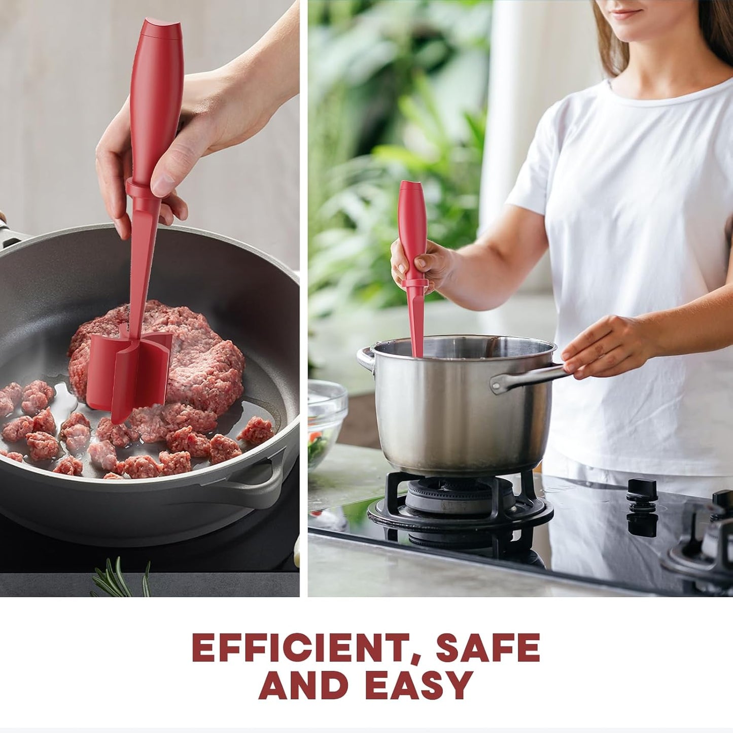 Skiennix Meat Chopper Set - Premium Heat Resistant Hamburger Grinder for Ground Beef & Turkey | Non-Stick Red