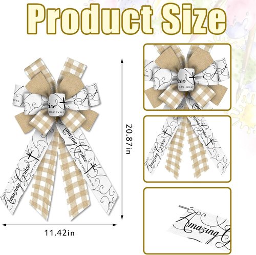 Large Easter Bows by [Brand Name] - Natural White Buffalo Plaid Ribbon for Wreaths & Decorations
